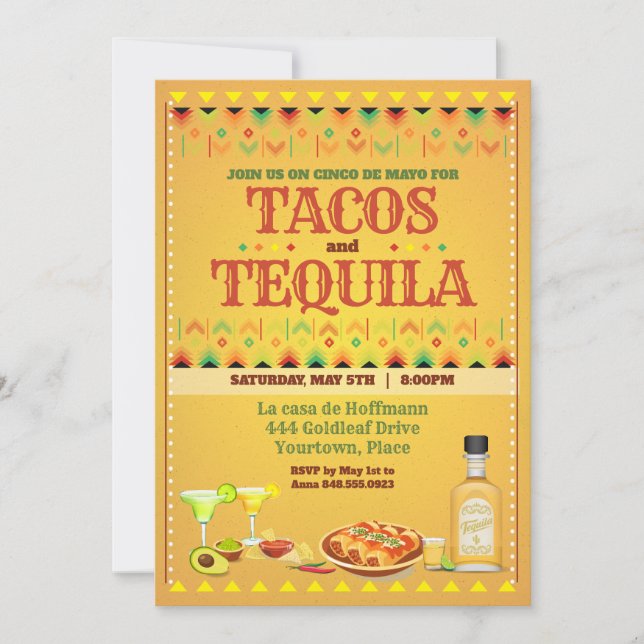 Tacos and Tequila Cinco de Mayo Mexican Fiesta Invitation (Front)