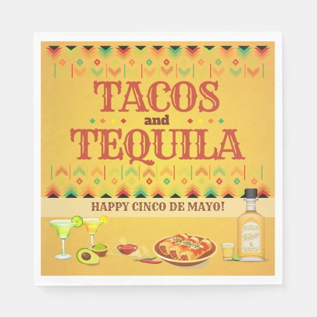 Tacos and Tequila Cinco de Mayo Mexican Fiesta Napkins (Front)