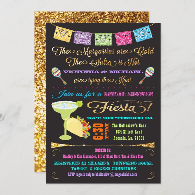 Tacos and Tequila Couples Bridal Shower Fiesta Invitation (Front/Back)