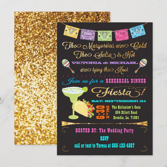 Tacos and Tequila Couples Rehearsal Dinner Fiesta Invitation (Front/Back)