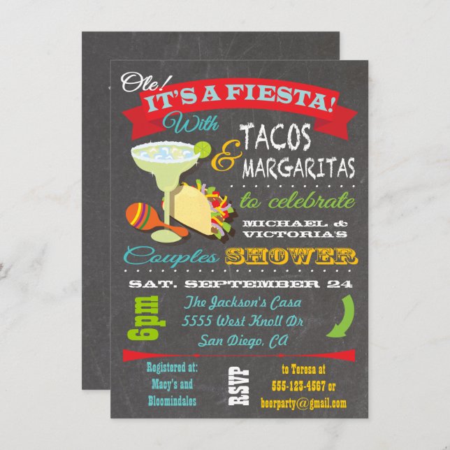 Tacos and Tequila Couples Shower Invitation (Front/Back)