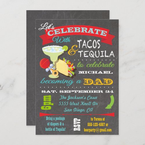 Tacos and Tequila Diaper Baby Shower for Dad to be Invitation