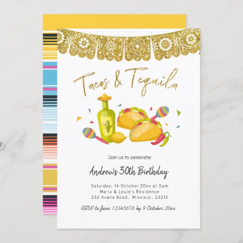Tacos and Tequila Fiesta Birthday Invitation