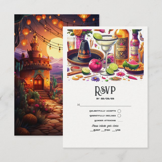 Tacos and Tequila Fiesta Wedding RSVP Card (Front/Back)