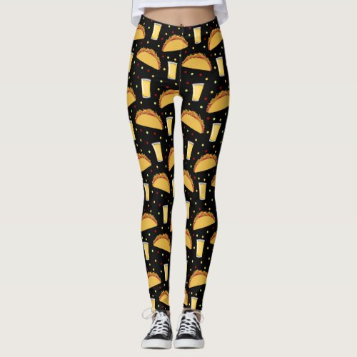 Tacos and Tequila Funny Bar Foodie Drink Pattern Leggings