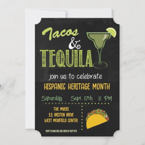 Tacos And Tequila Hispanic Heritage Month Party Invitation