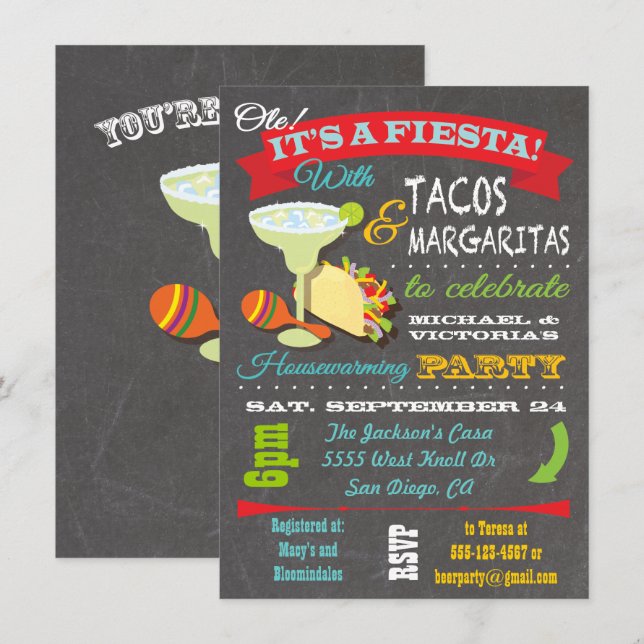 Tacos and Tequila Housewarming party Invitation (Front/Back)