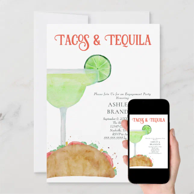 Tacos and Tequila Margarita Engagement Party Invitation Zazzle