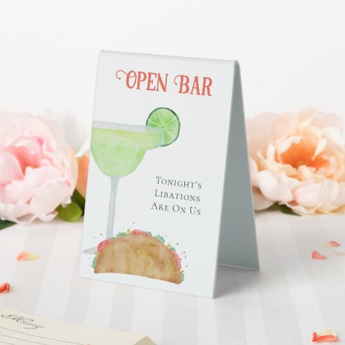 Tacos and Tequila Margarita Open Bar Wedding Table Tent Sign