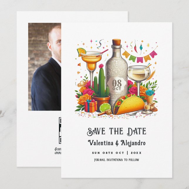 Tacos and Tequila Mexican Fiesta Wedding Save The Date (Front/Back)