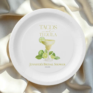 Tacos And Tequila Watercolor Bridal Shower Paper Plates