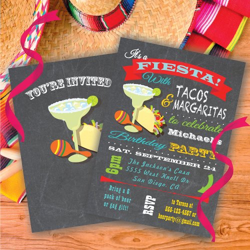 Tacos and Tequilla Mexican Fiesta Birthday Invitation