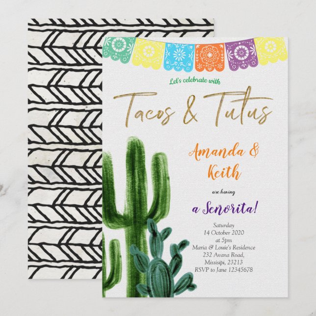 Tacos and Tutus Cactus Baby Shower Invitation (Front/Back)