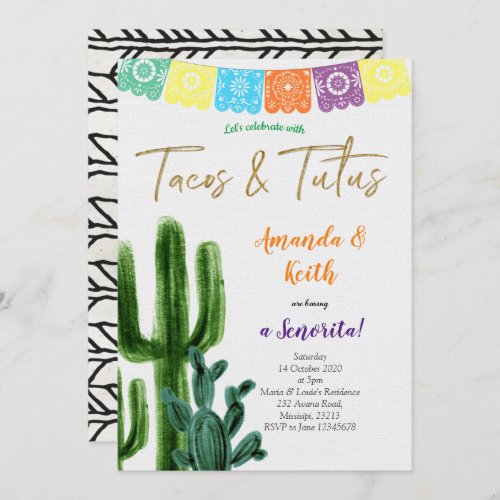 Tacos and Tutus Cactus Baby Shower Invitation