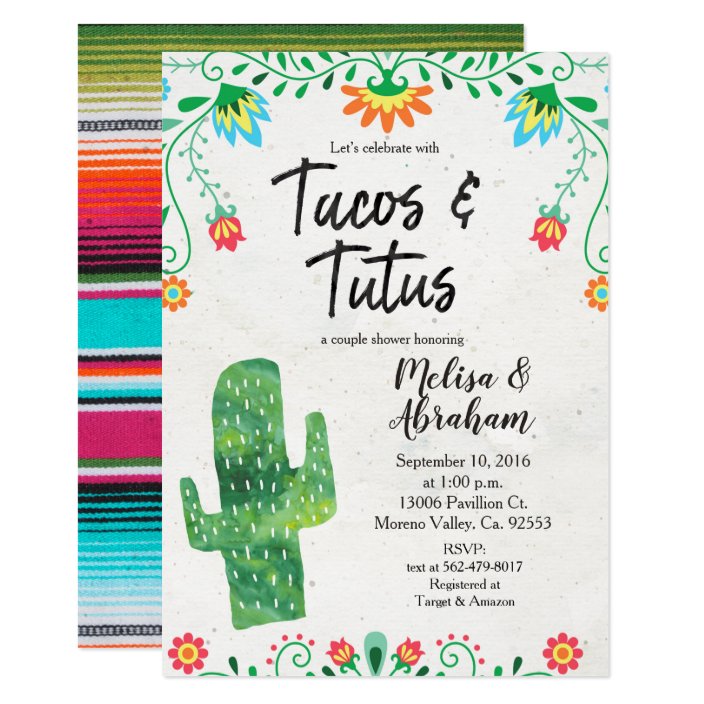 tacos and tutus fiesta baby shower invite card  zazzle