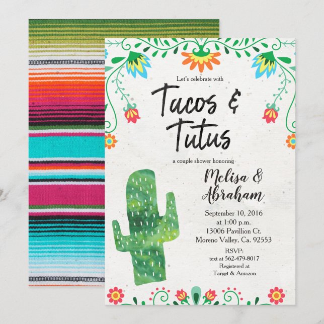 Tacos and Tutus Fiesta Baby Shower Invite card (Front/Back)