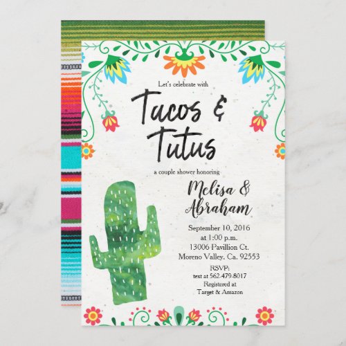 Tacos and Tutus Fiesta Baby Shower Invite card