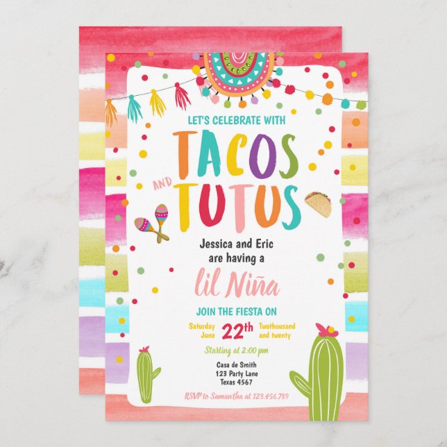 Tacos and Tutus Mexican Fiesta Couples Baby Shower Invitation (Front/Back)