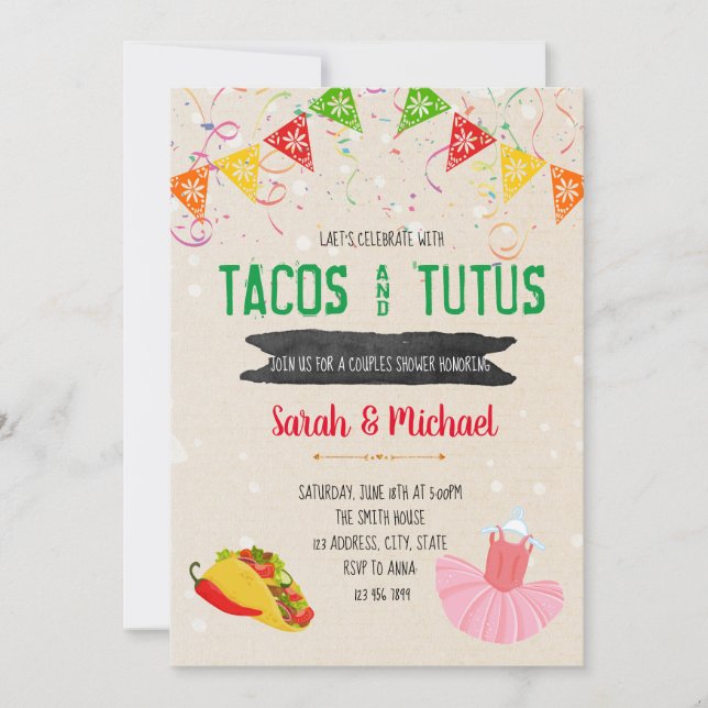 Tacos and tutus party invitation (Front)