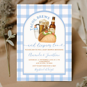 Tacos Brews and Diapers Baby Shower Blue Gingham Invitation