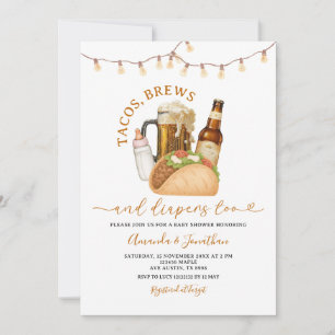 Tacos Brews and Diapers Baby Shower String Lights Invitation