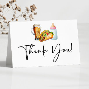 Tacos Brews and Diapers Too! Baby Shower Letterpress Thank You Card