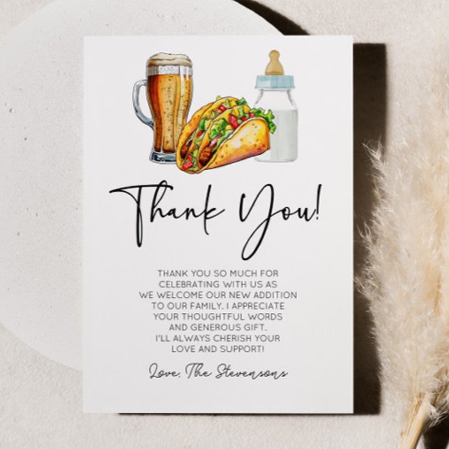 Tacos Brews and Diapers Too! Baby Shower Thank You Card (Creator Uploaded)