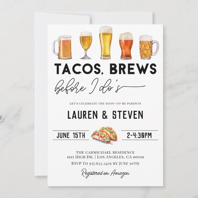 Tacos Brews Before I Do's Bridal Shower Invitation (Front)