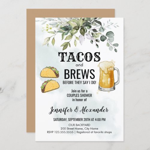 Tacos  Brews Couples Shower Invitation