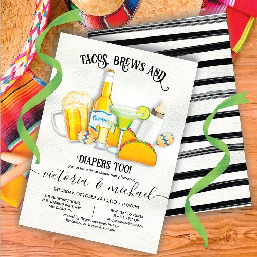Tacos Brews  Diapers Baby Shower Fiesta Invitation