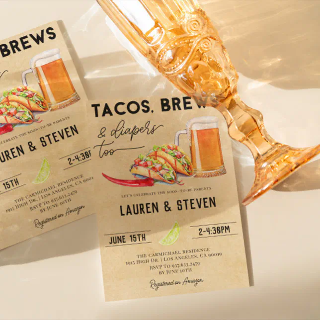 Tacos Brews Diapers Too Baby Shower Invitation Zazzle
