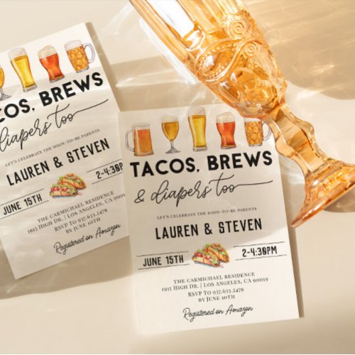 Tacos Brews Diapers Too Baby Shower Invitation