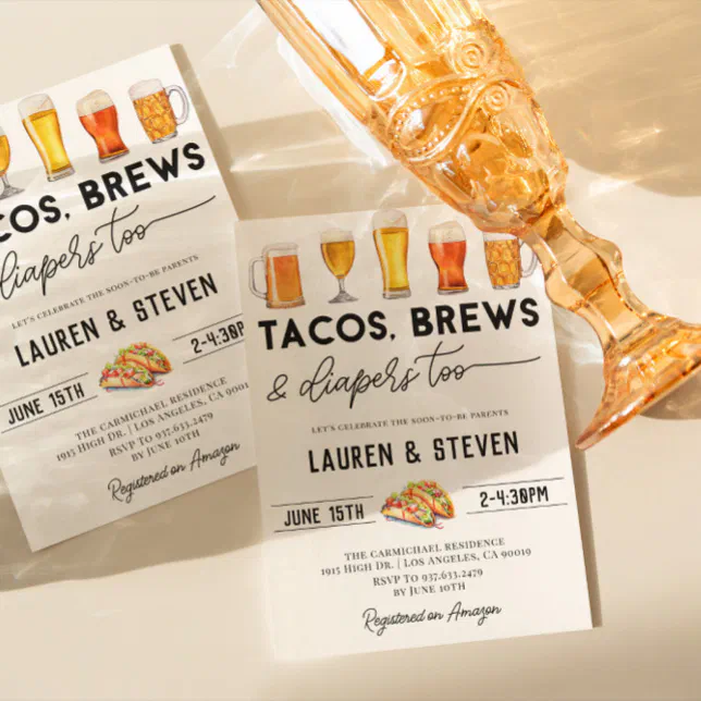 Tacos Brews Diapers Too Baby Shower Invitation Zazzle