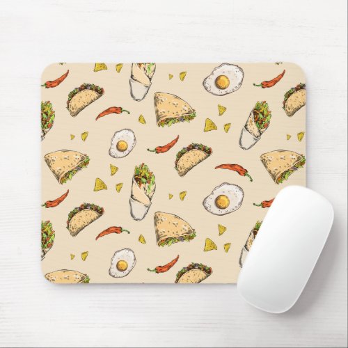 Tacos Burrito Mexican Food Pattern Cute Summer Mouse Pad