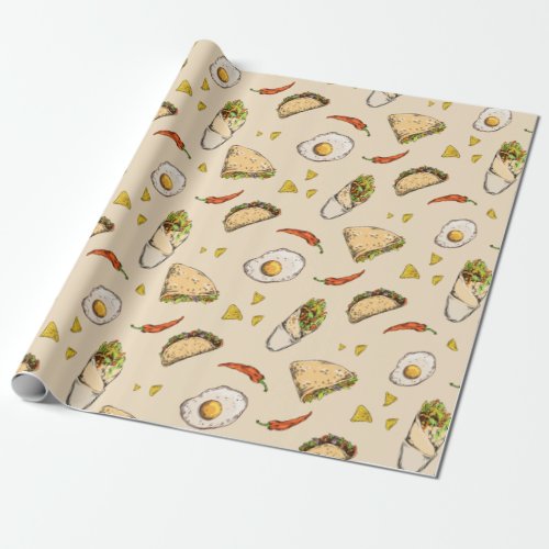 Tacos Burrito Mexican Food Pattern Cute Summer Wrapping Paper