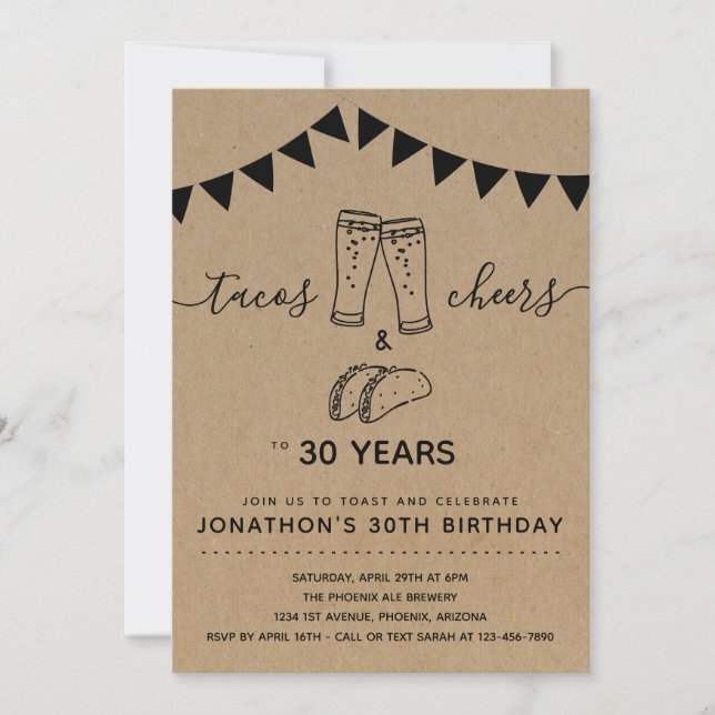 Tacos & Cheers & Beers Birthday Party - Any Age Invitation (Front)