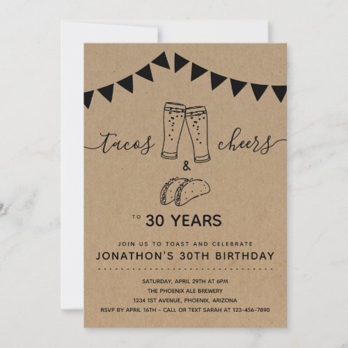 Tacos  Cheers  Beers Birthday Party _ Any Age Invitation