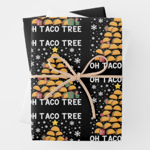 Tacos Christmas Tree Funny Xmas Foodie Mexican Wrapping Paper Sheets