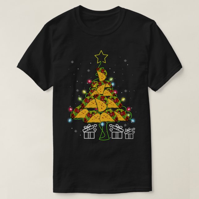 Tacos Christmas Tree Led Lights Cute Xmas Meican F T-Shirt (Design Front)