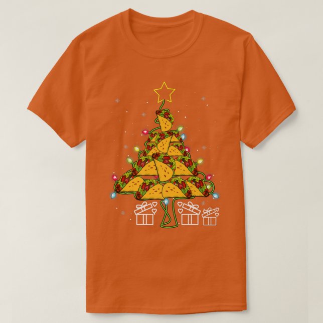 Tacos Christmas Tree Led Lights Cute Xmas Meican F T-Shirt (Design Front)