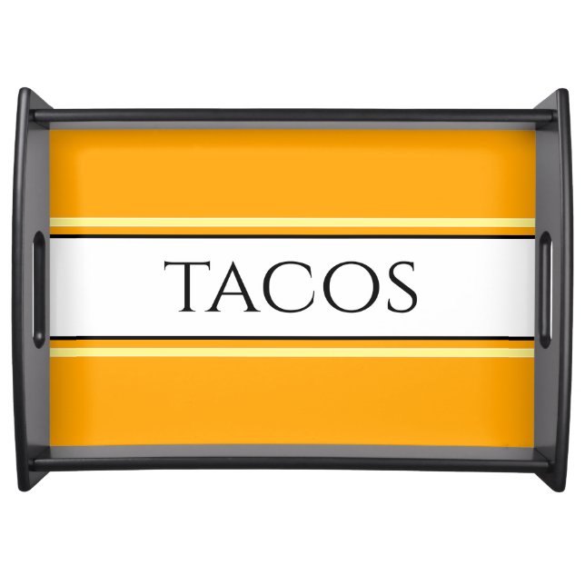 TACOS Cool Festive Orange Yellow White Stripes Serving Tray (Front)