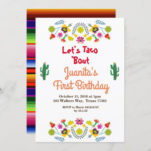 Tacos Fiesta Mexican 1st Birthday Party Invitation
