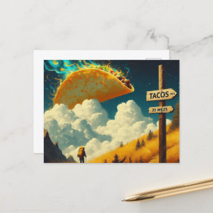 Tacos in 25 Miles Hiker with Giant Taco in the Sky Postcard