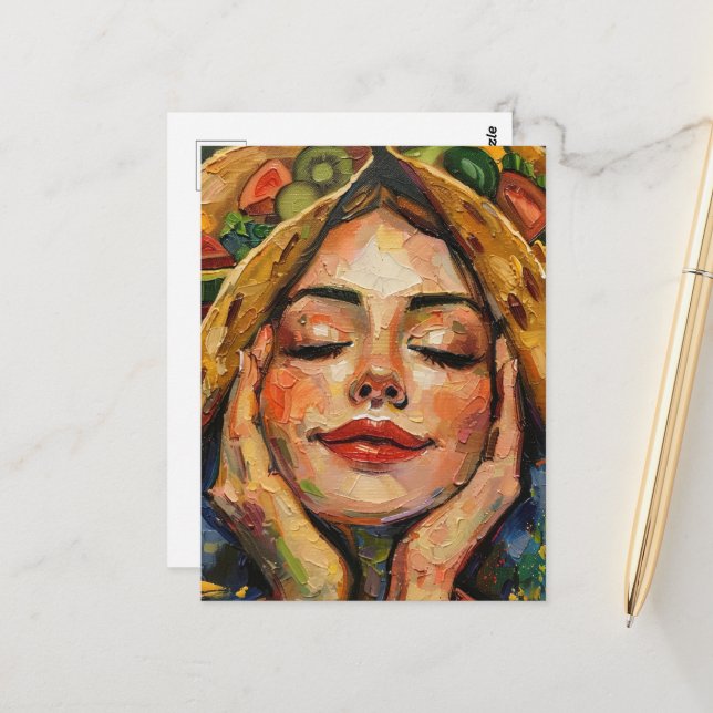 Tacos on my Mind Woman Postcard (Front/Back In Situ)
