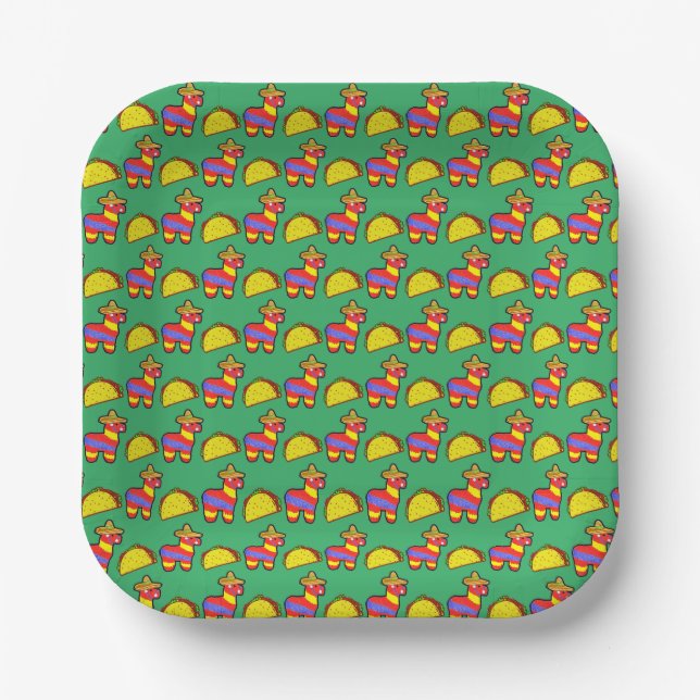 Tacos + Pinatas Paper Plates (Front)