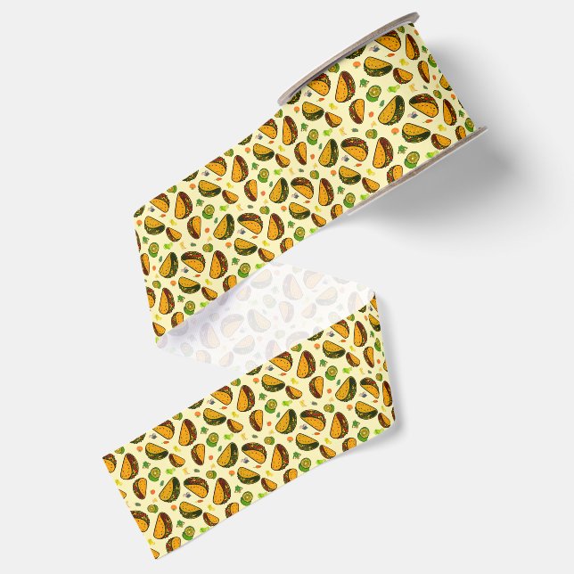 Tacos Seamless Pattern Grosgrain Ribbon (Front+Back)