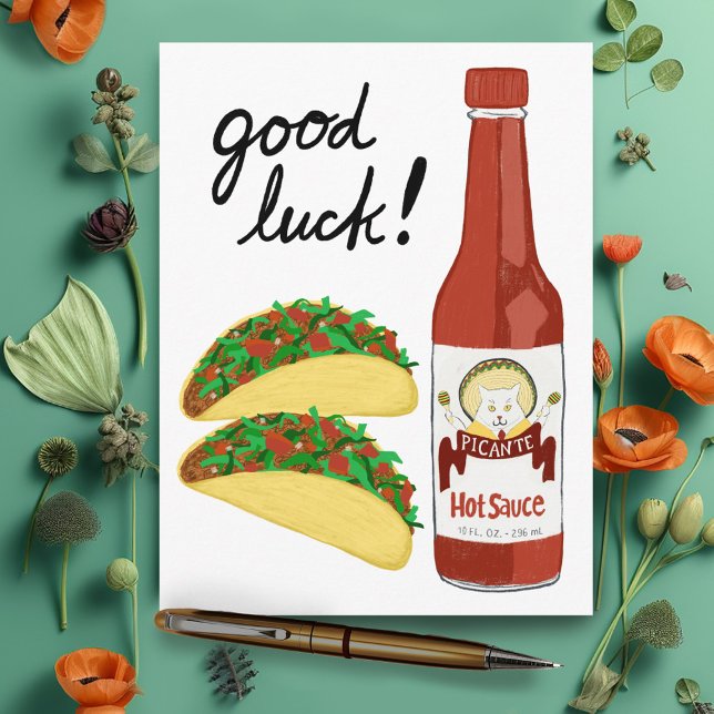 TACOS Spicy Hot Sauce Cat Maracas GOOD LUCK Postcard (TACOS Spicy Hot Sauce Cat Maracas GOOD LUCK Postcard
)