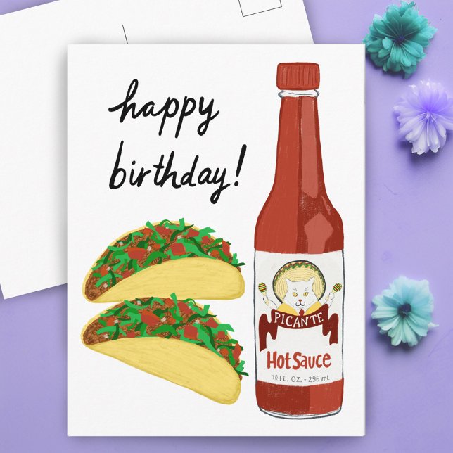 TACOS Spicy Hot Sauce Cat Maracas HAPPY BIRTHDAY Postcard (TACOS Spicy Hot Sauce Cat Maracas HAPPY BIRTHDAY Postcard
)