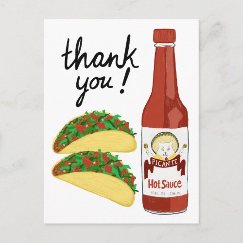 TACOS Spicy Hot Sauce Cat Maracas THANK YOU Postcard