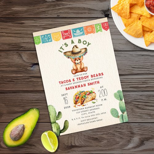 Tacos  Teddy Bears Baby Shower Fiesta Invitation